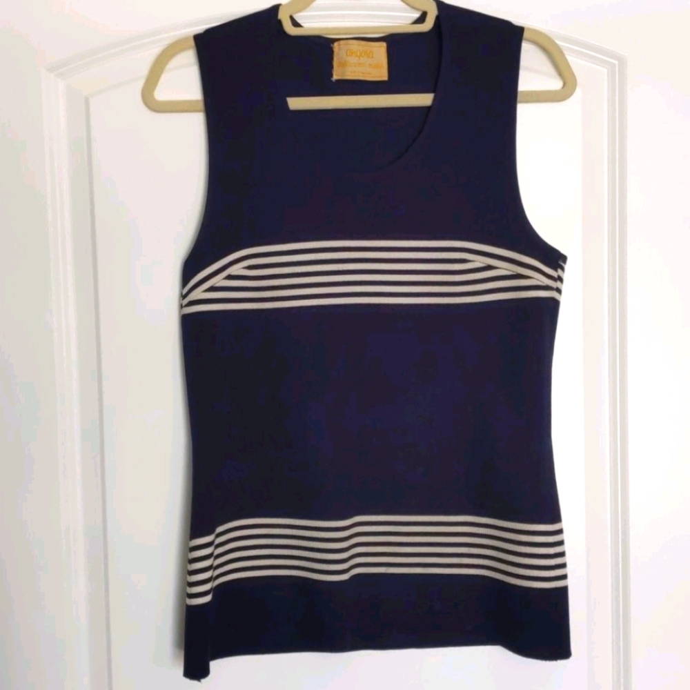 Vintage Navy White Striped Shell Sleeveless Top